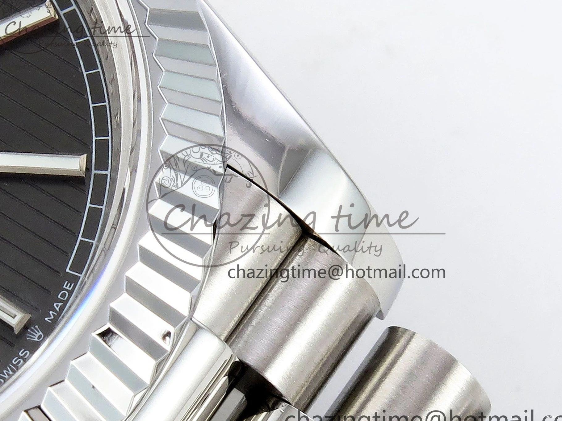 MiroTime 0418 SportInspired DayDate 40 SS JDF 904L Steel Gray Textured Stick Dial on President Bracelet VR3255 V3 (Gain Weight) 1437